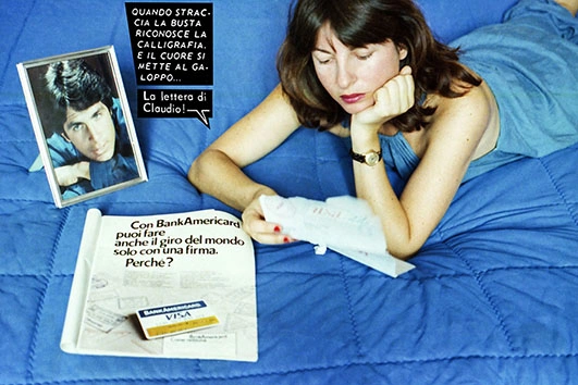 Nicole Gravier La lettera di Claudio FR : Série Mythes et clichés : Romans photos, 1976-1978, Photocolor C-print avec collage, 50 x 75 cm, Courtesy de l’artiste et ERMES ERMES, Roma. IT : Serie Miti e cliché: fotoromanzi, 1976-1978, C-print photocolor con collage, 50 x 75 cm, Courtesy l’artista e ERMES ERMES, Roma