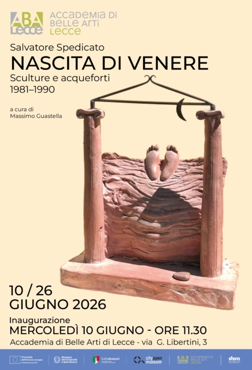la locandina della mostra di Salvatore Spedicato, Nascita di Venere. Sculture e acqueforti 1981–1990