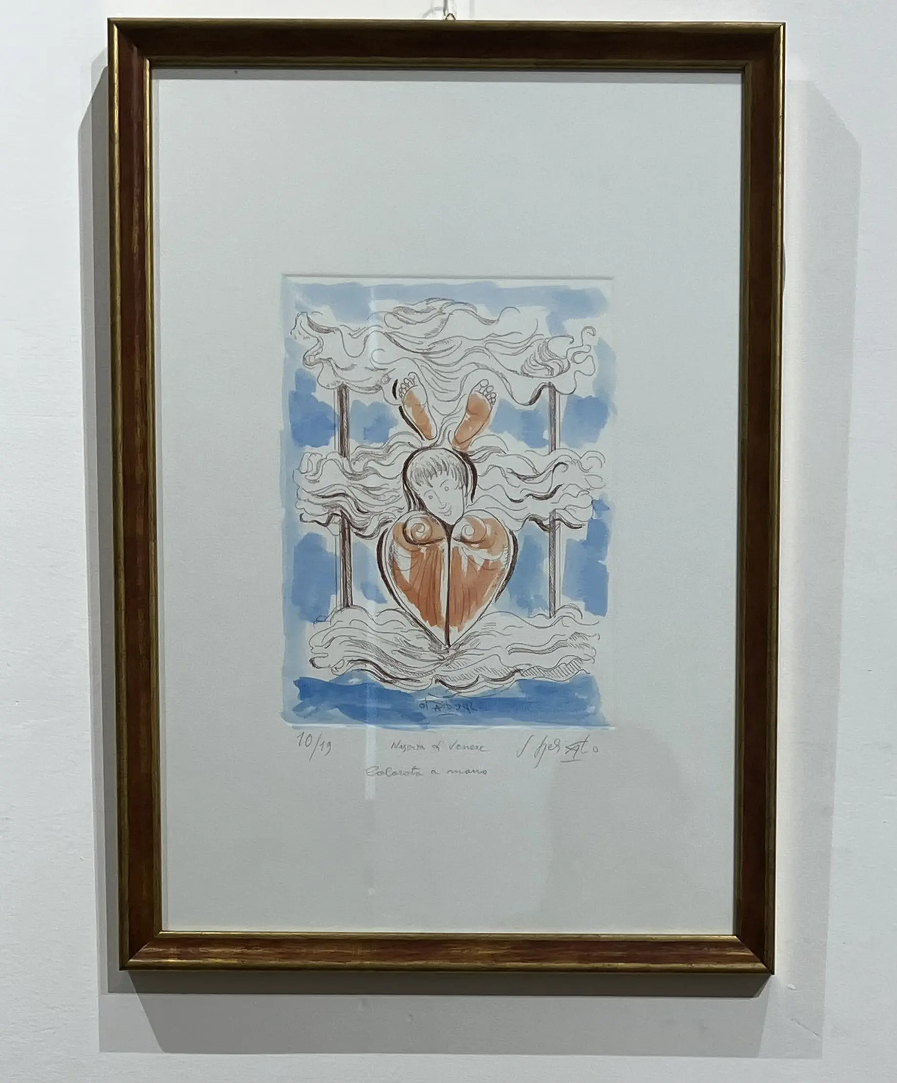 Salvatore Spedicato, NASCITA DI VENERE, 1988, acquaforte colorata a mano, cm 25 × 19