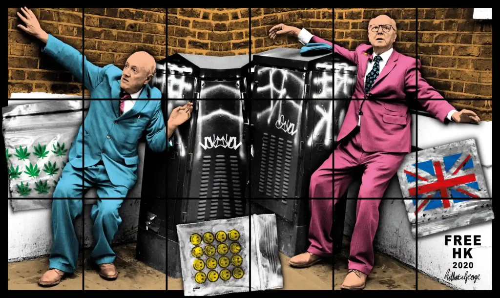 "FREE HK", 2020, 227 x 380 cm © Gilbert & George. Courtesy Gilbert & George and White Cube